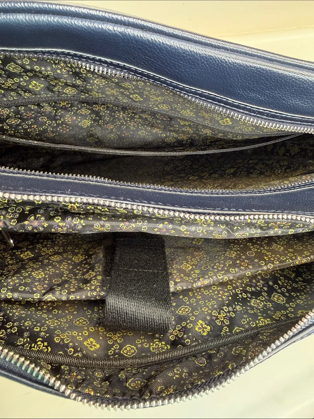 Robert Graham Navy Leather Laptop Bag with Blue and Green Strap